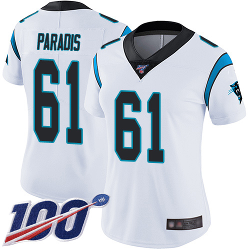 Carolina Panthers Limited White Women Matt Paradis Road Jersey NFL Football 61 100th Season Vapor Untouchable